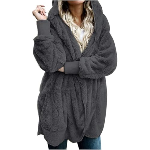 UPOI Damen Mantel Plüschjacke Hoodie Jacke Oversize Wintermantel Kurzmantel Warm Cardigan Kapuzenjacke Winterjacke mit Taschen S-5XL von UPOI