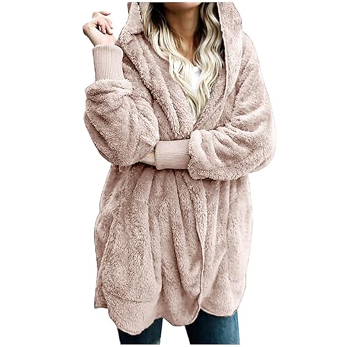 UPOI Damen Mantel Plüschjacke Hoodie Jacke Oversize Wintermantel Kurzmantel Warm Cardigan Kapuzenjacke Winterjacke mit Taschen S-5XL von UPOI