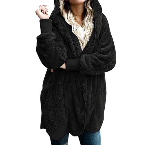 UPOI Damen Mantel Plüschjacke Hoodie Jacke Oversize Wintermantel Kurzmantel Warm Cardigan Kapuzenjacke Winterjacke mit Taschen S-5XL von UPOI