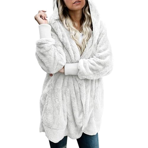 UPOI Damen Mantel Plüschjacke Hoodie Jacke Oversize Wintermantel Kurzmantel Warm Cardigan Kapuzenjacke Winterjacke mit Taschen S-5XL von UPOI