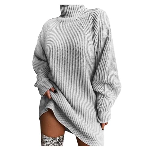 UPOI Damen Pullover Strickkleid Herbst Winter Langarm Elegant Pulloverkleid High Neck Lose Bluse Casual Locker Langarmshirts Strickpullover Herbstkleid Sweatshirt von UPOI