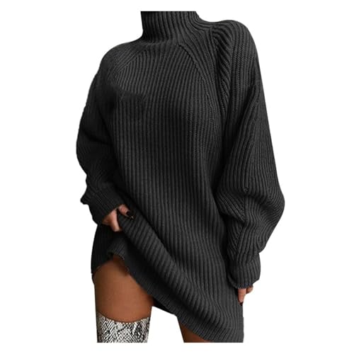 UPOI Damen Pullover Strickkleid Herbst Winter Langarm Elegant Pulloverkleid High Neck Lose Bluse Casual Locker Langarmshirts Strickpullover Herbstkleid Sweatshirt von UPOI
