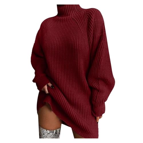 UPOI Damen Pullover Strickkleid Herbst Winter Langarm Elegant Pulloverkleid High Neck Lose Bluse Casual Locker Langarmshirts Strickpullover Herbstkleid Sweatshirt von UPOI