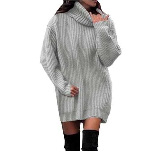 UPOI Damen Pullover Strickkleid Herbst Winter Langarm Elegant Pulloverkleid High Neck Lose Bluse Casual Locker Langarmshirts Strickpullover Herbstkleid Sweatshirt von UPOI