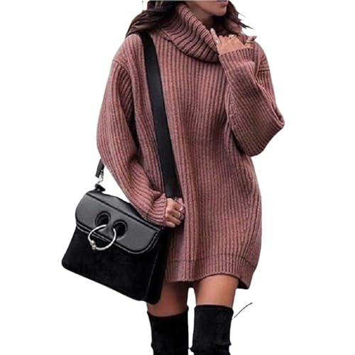 UPOI Damen Pullover Strickkleid Herbst Winter Langarm Elegant Pulloverkleid High Neck Lose Bluse Casual Locker Langarmshirts Strickpullover Herbstkleid Sweatshirt von UPOI