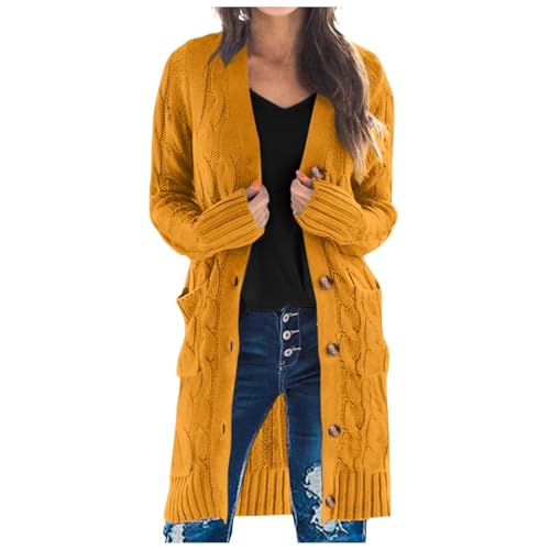 UPOI Damen Strickjacke Strick Cardigan Lange Elegant Strickjacken mit Taschen mit Knöpfen Strickwaren Übergroße Pullover Strickmantel für Herbst Winter Langarm Grobstrick-Cardigan Open Front Sweater von UPOI