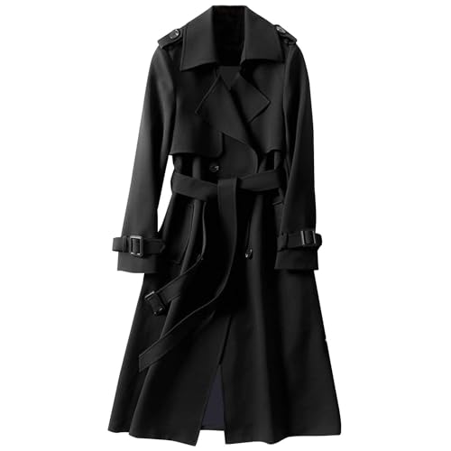 UPOI Damen Trenchcoat Elegant Zweireiher Langer Mantel Winddichter Jacke Cardigan Wintermantel Einfarbig Revers Damenmantel Windjacke Übergangsmantel mit Taschen mit Knöpfen Outwear von UPOI