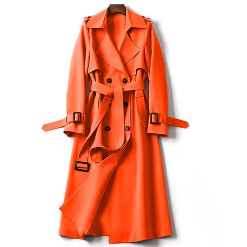 UPOI Damen Trenchcoat Elegant Zweireiher Langer Mantel Winddichter Jacke Cardigan Wintermantel Einfarbig Revers Damenmantel Windjacke Übergangsmantel mit Taschen mit Knöpfen Outwear von UPOI