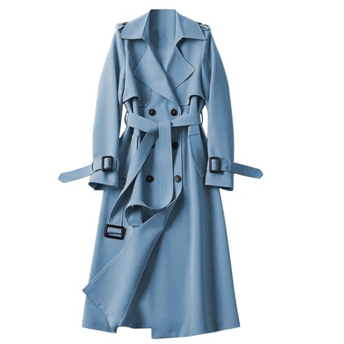 UPOI Damen Trenchcoat Elegant Zweireiher Langer Mantel Winddichter Jacke Cardigan Wintermantel Einfarbig Revers Damenmantel Windjacke Übergangsmantel mit Taschen mit Knöpfen Outwear von UPOI