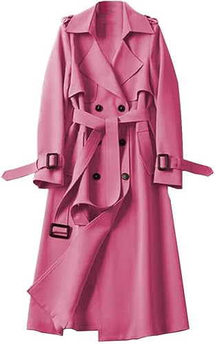 UPOI Damen Trenchcoat Elegant Zweireiher Langer Mantel Winddichter Jacke Cardigan Wintermantel Einfarbig Revers Damenmantel Windjacke Übergangsmantel mit Taschen mit Knöpfen Outwear von UPOI