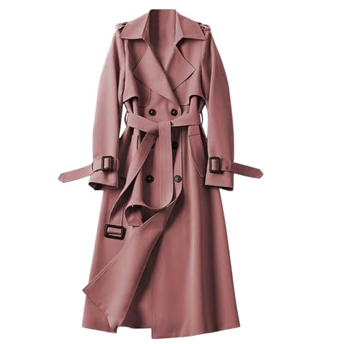 UPOI Damen Trenchcoat Elegant Zweireiher Langer Mantel Winddichter Jacke Cardigan Wintermantel Einfarbig Revers Damenmantel Windjacke Übergangsmantel mit Taschen mit Knöpfen Outwear von UPOI