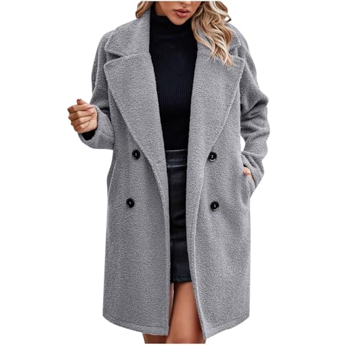 UPOI Damen Winter Mäntel Flauschig Fleecejacke Lang Winterjacke Herbst Winter Warm Teddyfleece Jacke Strickjacke Mit Taschen Cardigan Outwear Coat Übergangsjacke Plüschjacke von UPOI