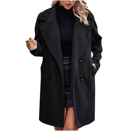 UPOI Damen Winter Mäntel Flauschig Fleecejacke Lang Winterjacke Herbst Winter Warm Teddyfleece Jacke Strickjacke Mit Taschen Cardigan Outwear Coat Übergangsjacke Plüschjacke von UPOI