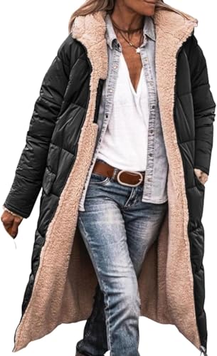 UPOI Damen Wintermäntel Lang Fleecejacke Warmer Kapuzenmantel Herbstmäntel Winterjacke Outdoorjacke Steppjacke mit Kapuze Frauen Oberbekleidung Casual Steppmantel von UPOI