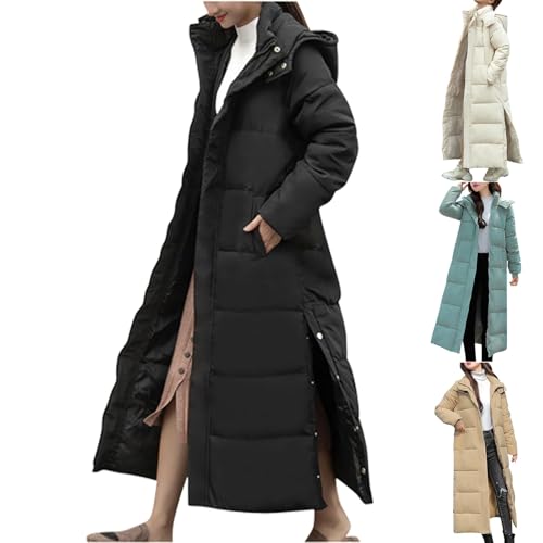 UPOI Daunenjacke Damen Warme Daunenmantel Elegant Verdickt Steppjacke mit Kapuze Lang Mantel Puffer Winterjacke Outdoor Jacke Leichte Steppmantel Winter Parka Übergangsjacke von UPOI