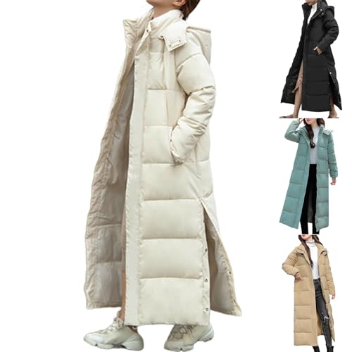 UPOI Daunenjacke Damen Warme Daunenmantel Elegant Verdickt Steppjacke mit Kapuze Lang Mantel Puffer Winterjacke Outdoor Jacke Leichte Steppmantel Winter Parka Übergangsjacke von UPOI