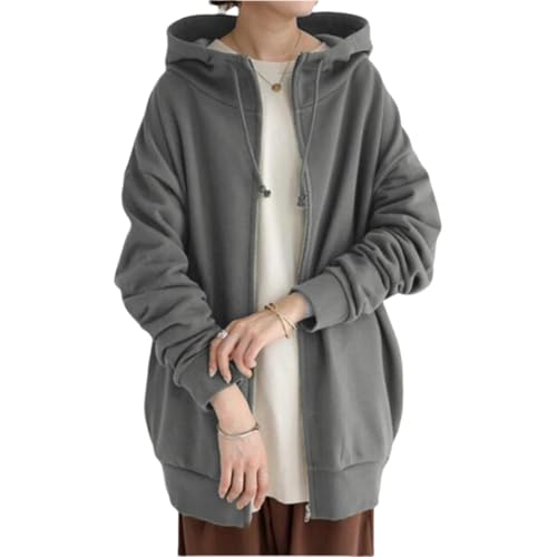 UPOI Fleece Langjacke Damen Kapuzenjacke Große Größen Hoodies Sweatjacke Reißverschluss Übergroßer Freizeit Sweatshirt Plüsch Gefüttert Herbst Winter Jakce mit Kapuze von UPOI