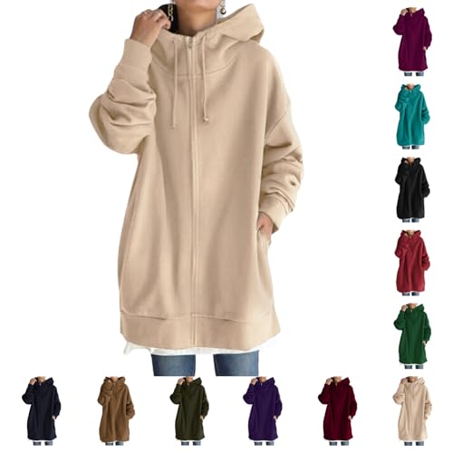 UPOI Fleece Langjacke Damen Kapuzenjacke Große Größen Hoodies Sweatjacke Reißverschluss Übergroßer Freizeit Sweatshirt Plüsch Gefüttert Herbst Winter Jakce mit Kapuze von UPOI