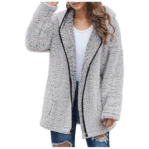 UPOI Fleecejacke Damen Mit Kapuze Winterjacke Warm Teddyjacke Einfarbig Hoodie Plüschjacke Langarm Jacke Frauen Kapuzenjacke Plüschjacke Sweatshirt Strickjacke Outdoor Wintermantel Kapuzenpullover von UPOI