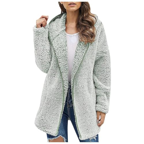 UPOI Fleecejacke Damen Mit Kapuze Winterjacke Warm Teddyjacke Einfarbig Hoodie Plüschjacke Langarm Jacke Frauen Kapuzenjacke Plüschjacke Sweatshirt Strickjacke Outdoor Wintermantel Kapuzenpullover von UPOI