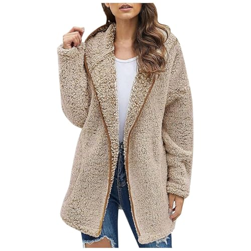 UPOI Fleecejacke Damen Mit Kapuze Winterjacke Warm Teddyjacke Einfarbig Hoodie Plüschjacke Langarm Jacke Frauen Kapuzenjacke Plüschjacke Sweatshirt Strickjacke Outdoor Wintermantel Kapuzenpullover von UPOI