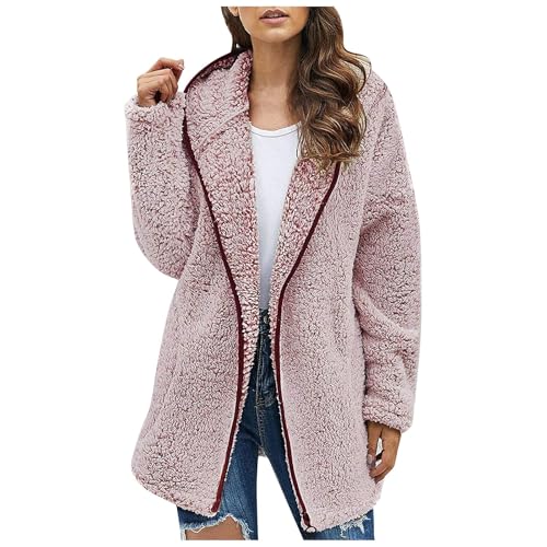 UPOI Fleecejacke Damen Mit Kapuze Winterjacke Warm Teddyjacke Einfarbig Hoodie Plüschjacke Langarm Jacke Frauen Kapuzenjacke Plüschjacke Sweatshirt Strickjacke Outdoor Wintermantel Kapuzenpullover von UPOI
