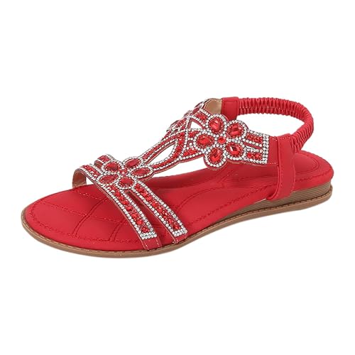UPOI Glitzer Sandalen Damen Sommer Elegant Flach Strass Schuhe Mädchen Sommerschuhe Frauen Bequem Weichen Sohlen Damensandalen Gummiband Slingback Sandaletten Strandschuhe von UPOI