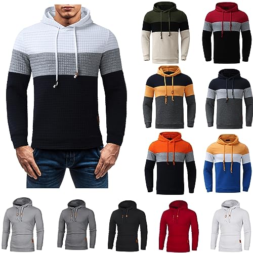 UPOI Herren Casual Hoodies Plaid Jacquard Kordelzug Fitnessstudio Arbeit Kapuzenpullover Tops Langarm Pullover Sweatshirts von UPOI