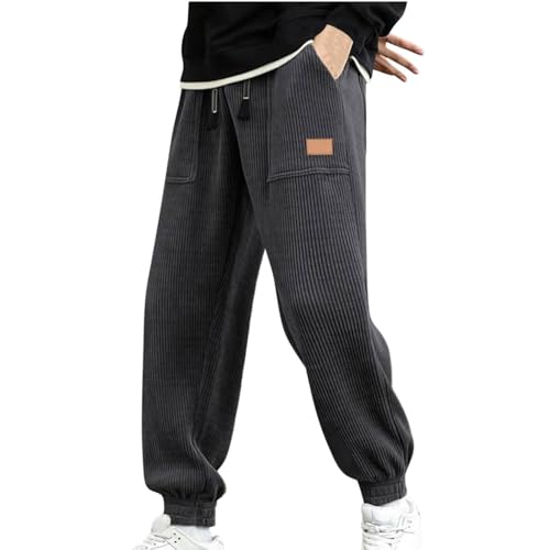 UPOI Herren Cordhose Jogginghose Kordelzug Elastischer Bund Bequeme Weite Freizeithose Herren Jogger Cargo Hose Atmungsaktive Sporthose Herren Lang Winterhose Weite Hose Herren von UPOI