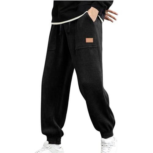 UPOI Herren Cordhose Jogginghose Kordelzug Elastischer Bund Bequeme Weite Freizeithose Herren Jogger Cargo Hose Atmungsaktive Sporthose Herren Lang Winterhose Weite Hose Herren von UPOI