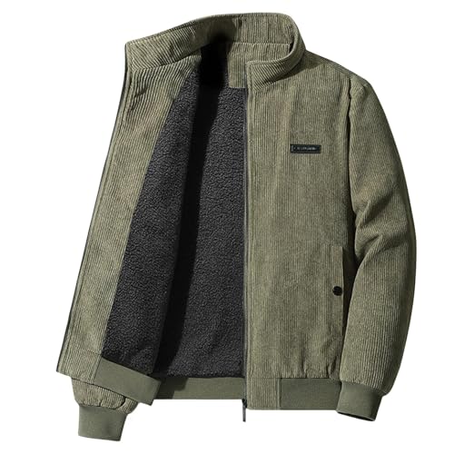 UPOI Herren Jacke Cordjacke Stehkragen Teddyfell Gefütterte Übergangsjacke mit Taschen Reißverschluss Winter Winddicht Outdoorjacke Regular Fit Freizeit Winterjacke Jacken von UPOI