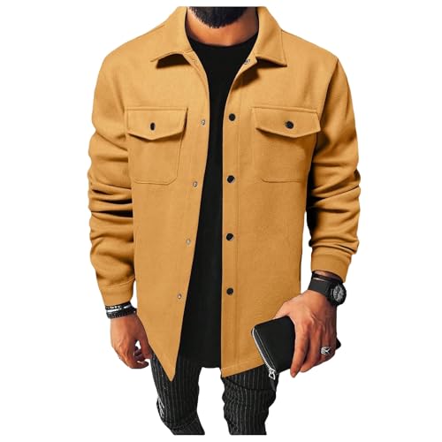 UPOI Herren Jacke Freizeitjacke Mit Taschen Casual Hemdjacke Lange Ärmel Übergangsjacke Herren Hemd Herbst Winter Freizeithemd Outdoor Blouson Mantel Sweatjacke Bomberjacke von UPOI