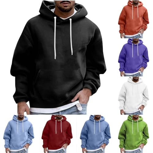 UPOI Herren Kapuzenpullover Oversize Hoodie Langarm Skipulli Schwarzer Unifarbene Hoodie Sweatshirts mit Kängurutasche Bequemer Sport und Freizeit-Look Winter Hoody Herren Sweater Men von UPOI