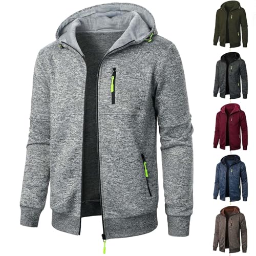 UPOI Herren Langarm Kapuzenjacke Reißverschluss Sportliche Strickjacke Lässige Herbst Winterjacke Herren Sweatjacke mit Taschen Bequeme Freizeitjacke Modischer Hoodie Outdoor- und Sportjacke von UPOI