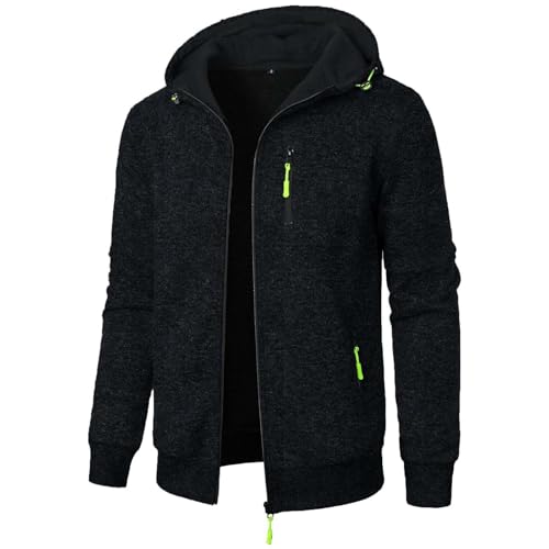 UPOI Herren Langarm Kapuzenjacke Reißverschluss Sportliche Strickjacke Lässige Herbst Winterjacke Herren Sweatjacke mit Taschen Bequeme Freizeitjacke Modischer Hoodie Outdoor- und Sportjacke von UPOI