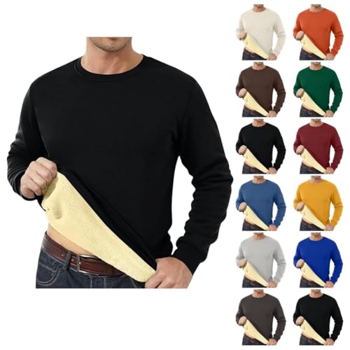 UPOI Herren Pullover Warme Bequem Oberteil Verdicktem Fleece Basic Sweatshirt Ohne Kapuze Männer Rundhals Winter Langarm Sweater Stretch Fleecepullover von UPOI
