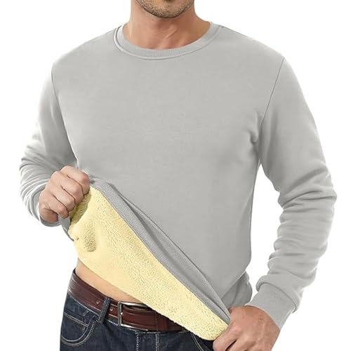 UPOI Herren Pullover Warme Bequem Oberteil Verdicktem Fleece Basic Sweatshirt Ohne Kapuze Männer Rundhals Winter Langarm Sweater Stretch Fleecepullover von UPOI