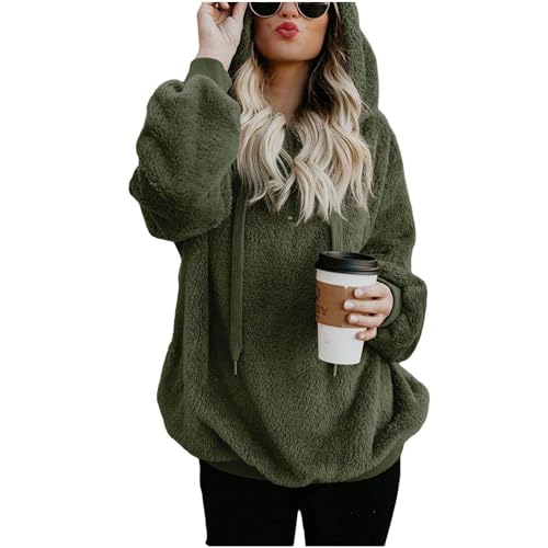 UPOI Hoodie Damen Kapuzenpullover Teddy-Fleece Pullover Herbst Winter Warm Oberteil Langarm Einfarbig Casual Sweatshirt Fleecepullover Winterpullover von UPOI