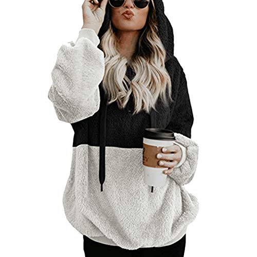 UPOI Hoodie Damen Kapuzenpullover Teddy-Fleece Pullover Herbst Winter Warm Oberteil Langarm Einfarbig Casual Sweatshirt Fleecepullover Winterpullover von UPOI