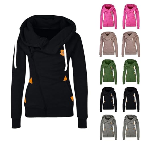 UPOI Hoodie Damen Oversize Casual Einfarbig Langarm Pullover Mit Reißverschluss Herbst Winter Pulli Sweatjacke Zipper Hoodies Warm Winterjacke Zip Sweatshirt Mit Kapuze Outdoor Sport Kapuzenpullover von UPOI