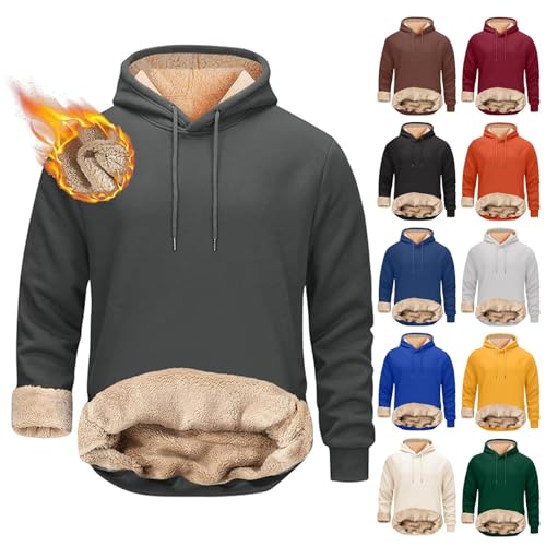 UPOI Hoodie Herren 2024 Winter Gefütterter Pullover mit Kapuze Pulli Fleecepullover Einfarbig Kapuzenpullover Hooded Sweatshirt Causal Hoodie Winterpullover Warm Langarmshirt von UPOI