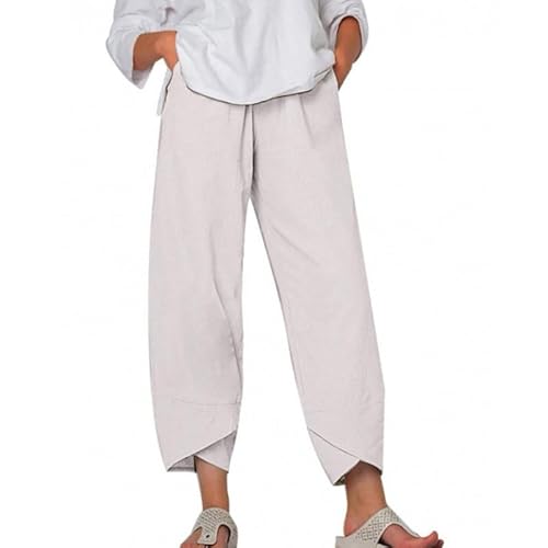 UPOI Hose Damen Leinen Sommerhose Casual Leichte Baumwolle Leinenhose Stoffhose Bequeme Luftige Freizeithose Strandhose Mit Taschen Sommer Freizeit Lang Hose von UPOI