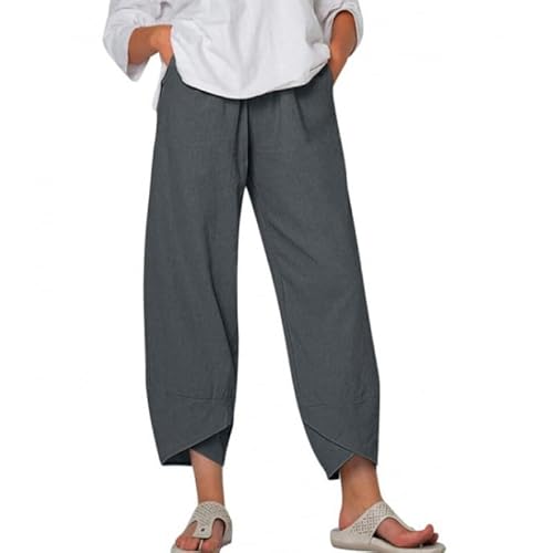 UPOI Hose Damen Leinen Sommerhose Casual Leichte Baumwolle Leinenhose Stoffhose Bequeme Luftige Freizeithose Strandhose Mit Taschen Sommer Freizeit Lang Hose von UPOI