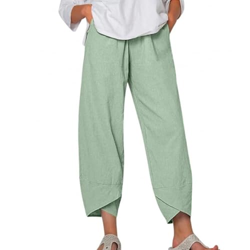 UPOI Hose Damen Leinen Sommerhose Casual Leichte Baumwolle Leinenhose Stoffhose Bequeme Luftige Freizeithose Strandhose Mit Taschen Sommer Freizeit Lang Hose von UPOI