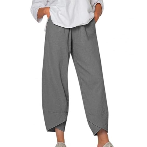 UPOI Hose Damen Leinen Sommerhose Casual Leichte Baumwolle Leinenhose Stoffhose Bequeme Luftige Freizeithose Strandhose Mit Taschen Sommer Freizeit Lang Hose von UPOI