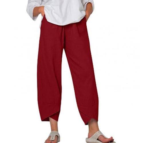 UPOI Hose Damen Leinen Sommerhose Casual Leichte Baumwolle Leinenhose Stoffhose Bequeme Luftige Freizeithose Strandhose Mit Taschen Sommer Freizeit Lang Hose von UPOI