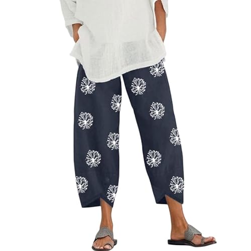 UPOI Hose Damen Leinen Sommerhose Casual Leichte Baumwolle Leinenhose Stoffhose Bequeme Luftige Freizeithose Strandhose Mit Taschen Sommer Freizeit Lang Hose von UPOI