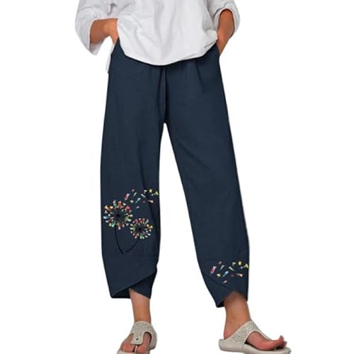 UPOI Hose Damen Leinen Sommerhose Casual Leichte Baumwolle Leinenhose Stoffhose Bequeme Luftige Freizeithose Strandhose Mit Taschen Sommer Freizeit Lang Hose von UPOI