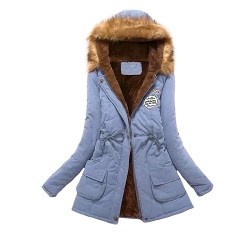 UPOI Jacke Damen Winterjacke Lang Mantel Frauen Wintermantel Warme Winter Softshelljacke mit Kapuze Casual Parka Übergangsjacke Windbreaker Einfarbig Steppjacke Fleecejacke Outdoorjacke von UPOI