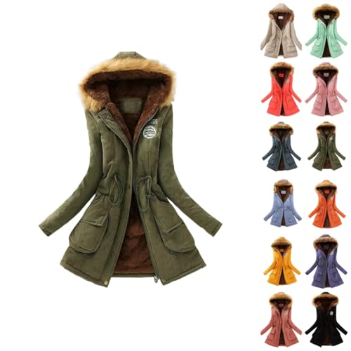 UPOI Jacke Damen Winterjacke Lang Mantel Frauen Wintermantel Warme Winter Softshelljacke mit Kapuze Casual Parka Übergangsjacke Windbreaker Einfarbig Steppjacke Fleecejacke Outdoorjacke von UPOI